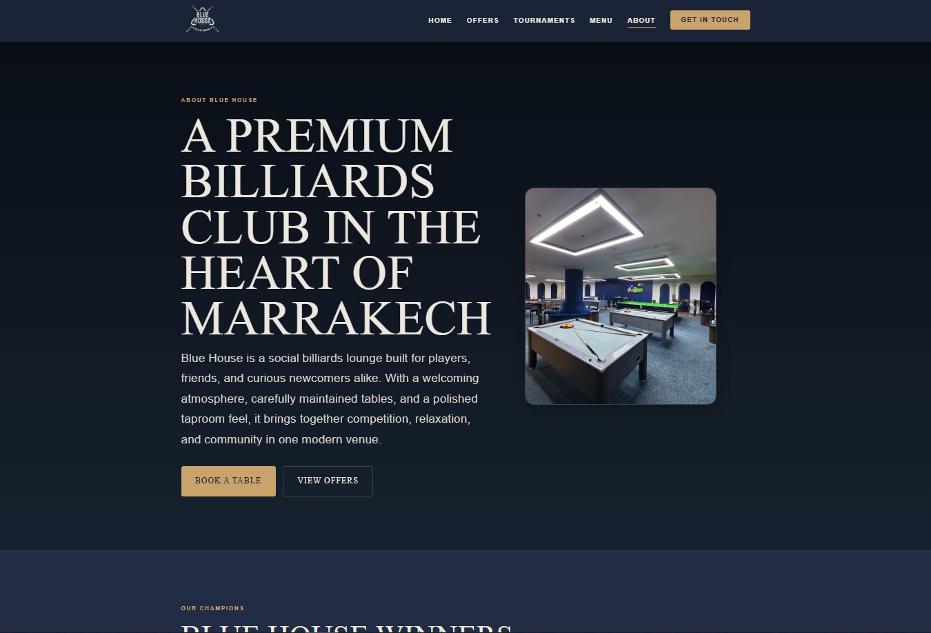 Blue House billiards club website in Marrakech