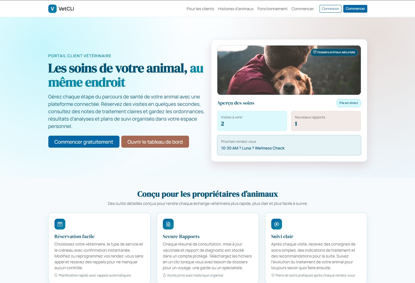 VetCLI veterinary client portal website